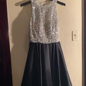 Sequined Silver and Black Evening Dress